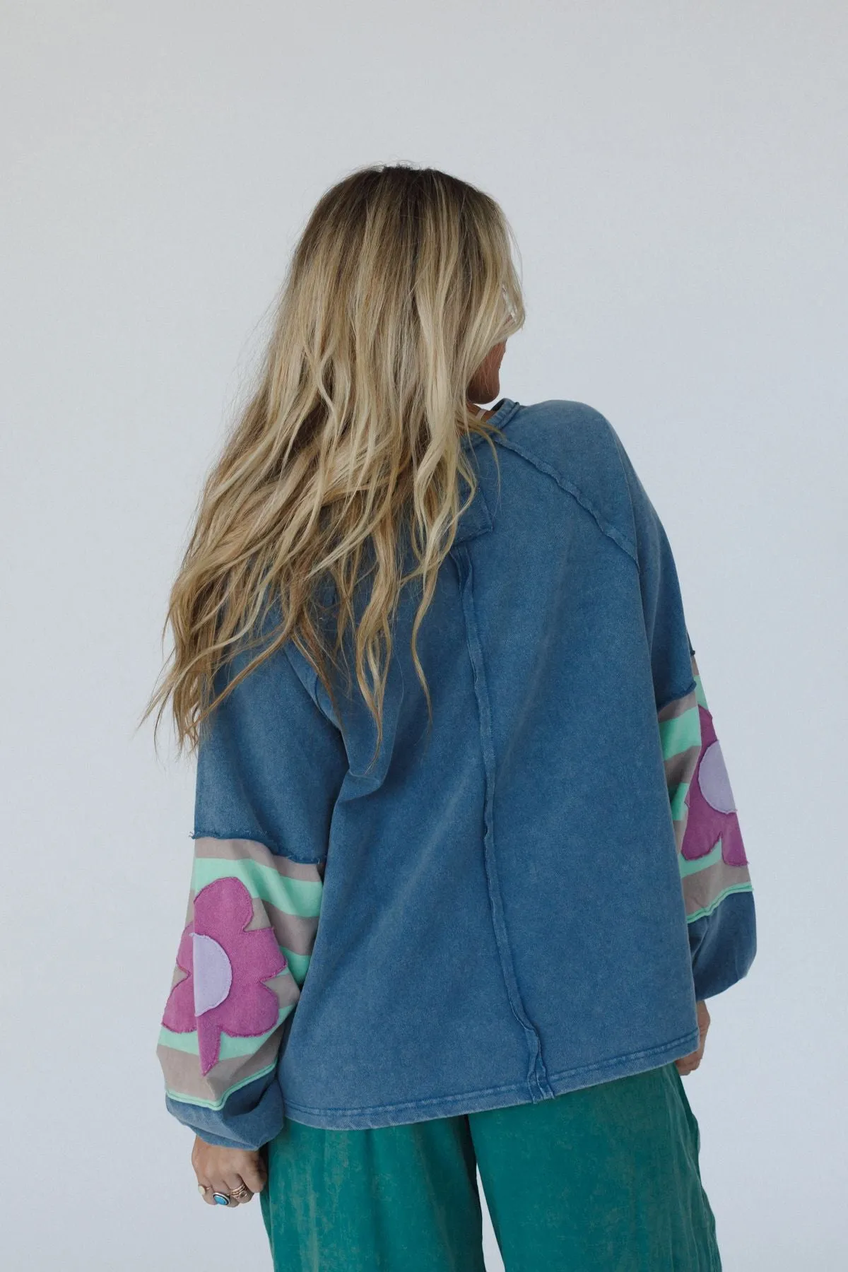 Petal Patch Pullover Top - Blue