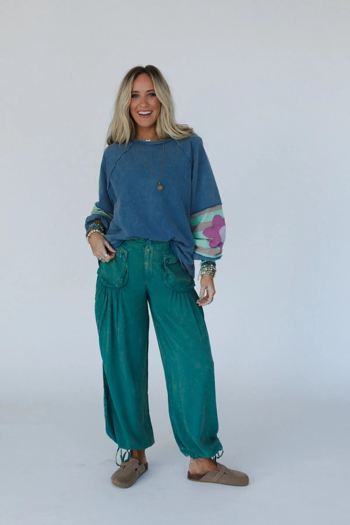 Petal Patch Pullover Top - Blue