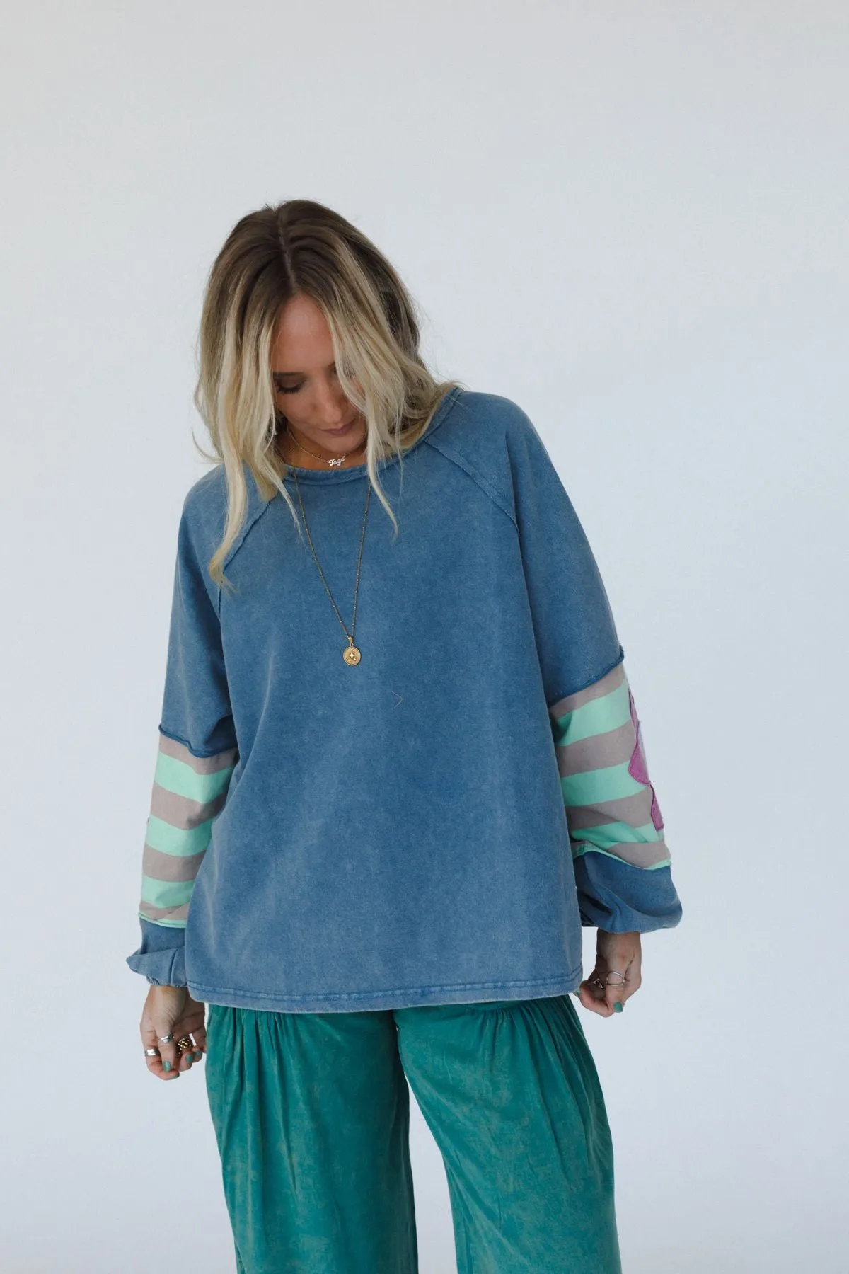Petal Patch Pullover Top - Blue