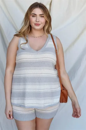 Plus Size Stripe Knit Sleeveless Top & Short Set