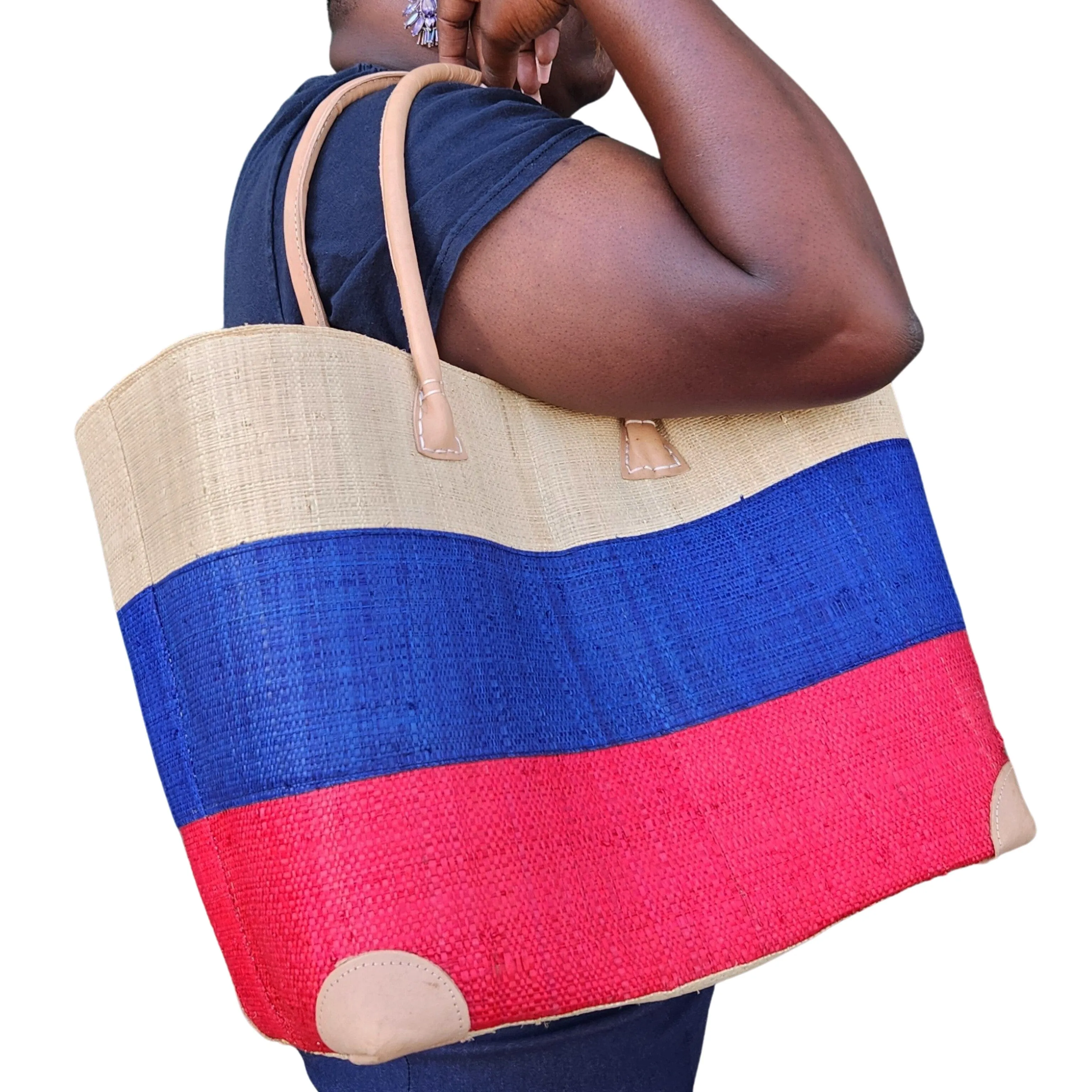 Ravelo: Authentic Madagascar Raffia and Leather Tote Bag