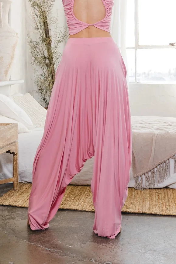 Single Jersey Cropped Ruched Top Set Pink