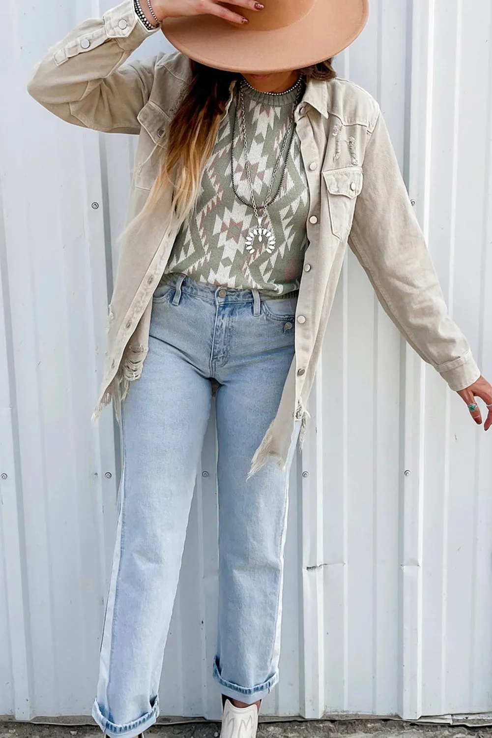 Sleeveless Aztec Print Sweater
