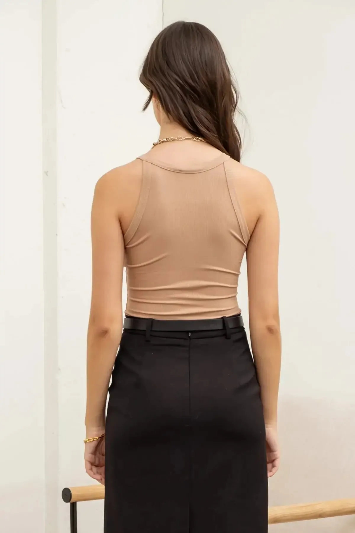 SOLID ROUND NECK KNIT TANK TOP