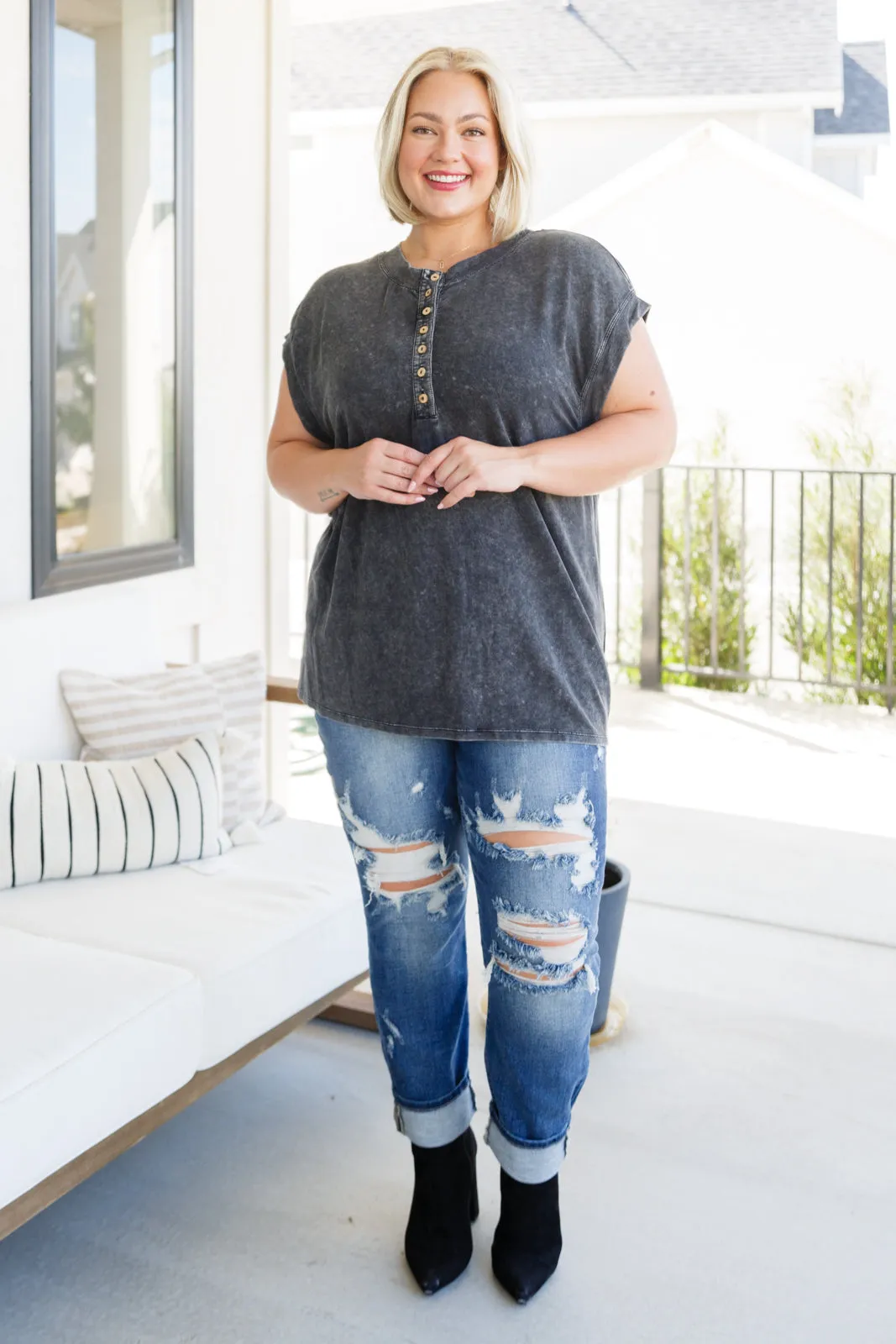 SP24- She's Alright Mineral Wash Sleeveless Henley (Reg & Curvy)
