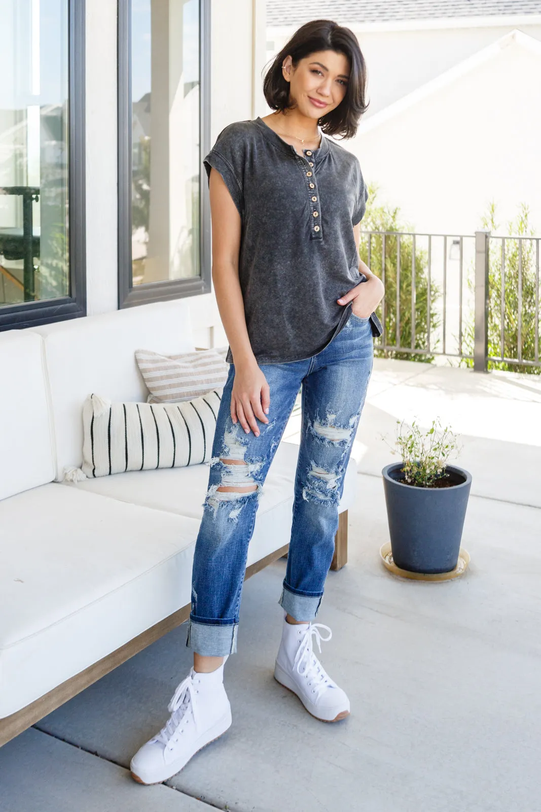 SP24- She's Alright Mineral Wash Sleeveless Henley (Reg & Curvy)