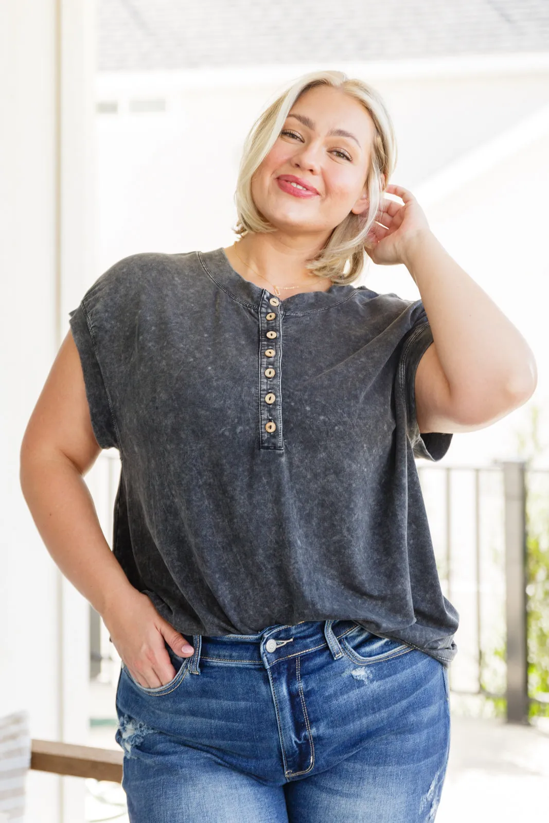 SP24- She's Alright Mineral Wash Sleeveless Henley (Reg & Curvy)