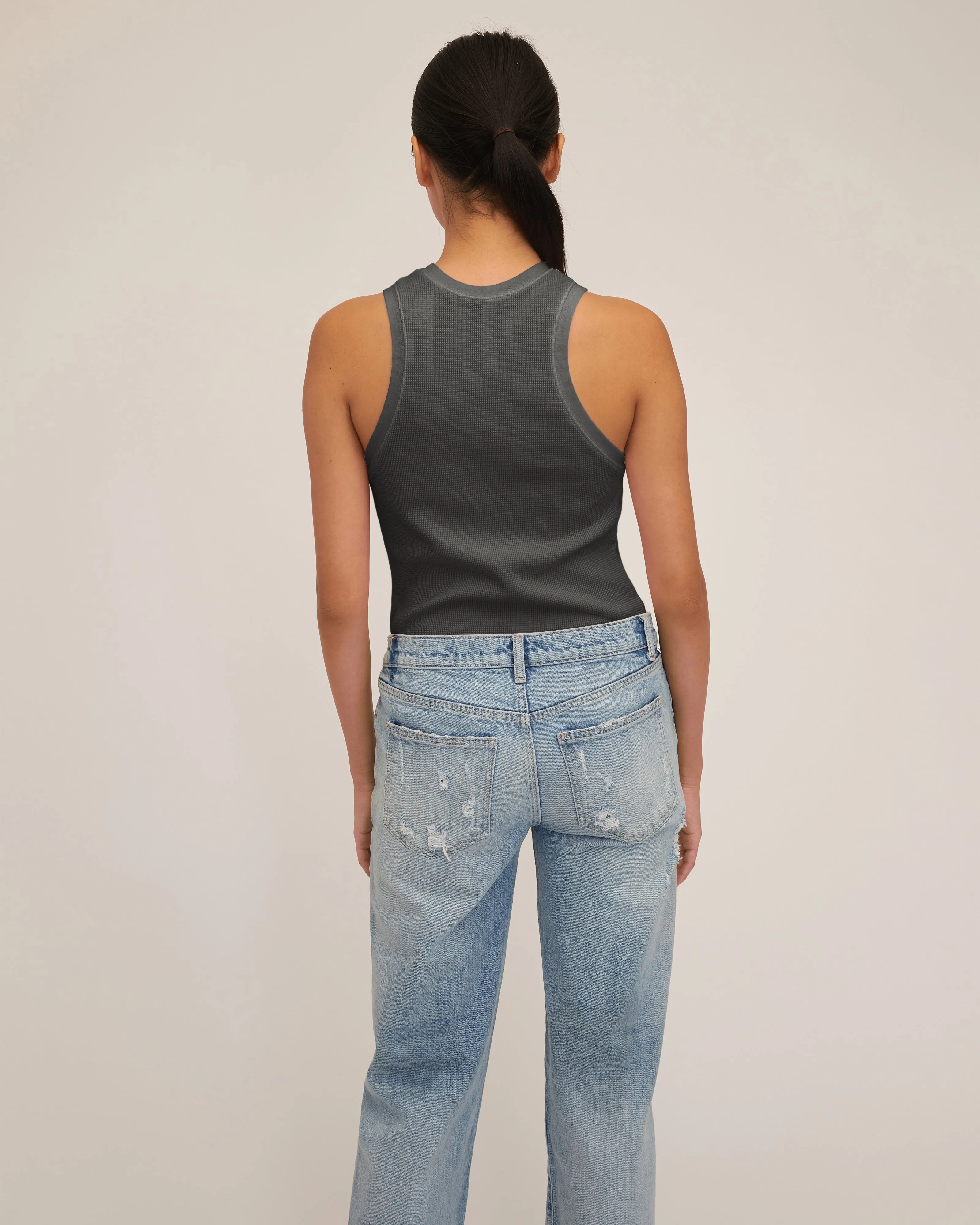 Stretch Waffle Bay Slim Knit Tank in Ash