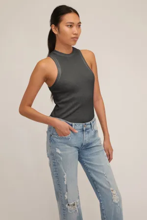 Stretch Waffle Bay Slim Knit Tank in Ash