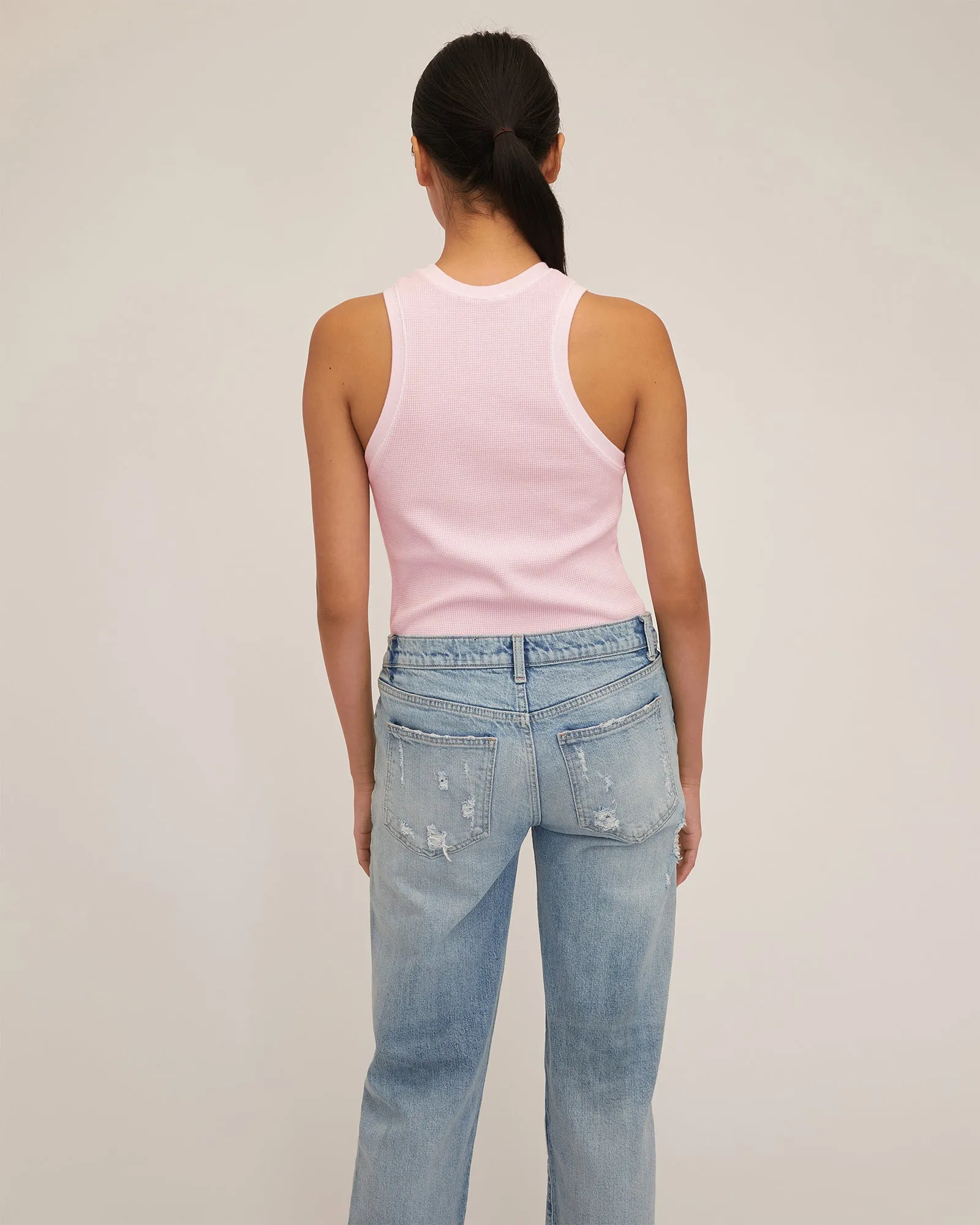 Stretch Waffle Bay Slim Knit Tank in Peony