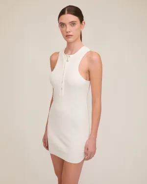 Stretch Waffle Slim Knit Mini Dress - Off White
