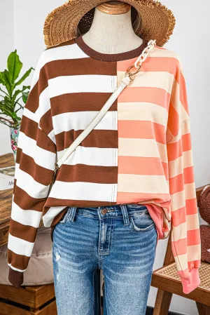 Stripe Colorblock Drop Shoulder Pullover Sweatshirt /Stuffology Boutique