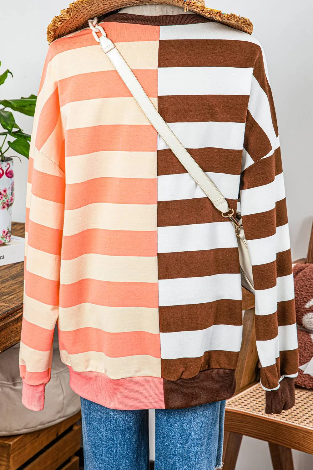 Stripe Colorblock Drop Shoulder Pullover Sweatshirt /Stuffology Boutique