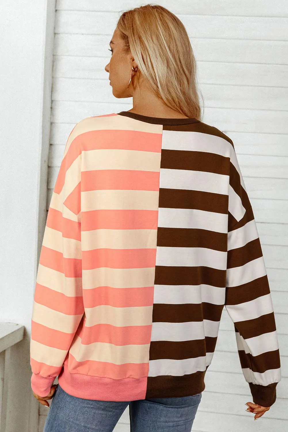 Stripe Colorblock Drop Shoulder Pullover Sweatshirt /Stuffology Boutique