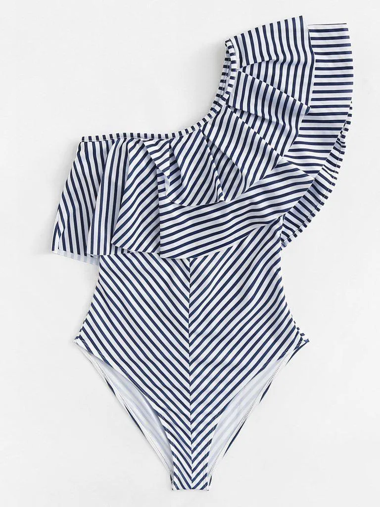 Striped Flounce Swimsuit