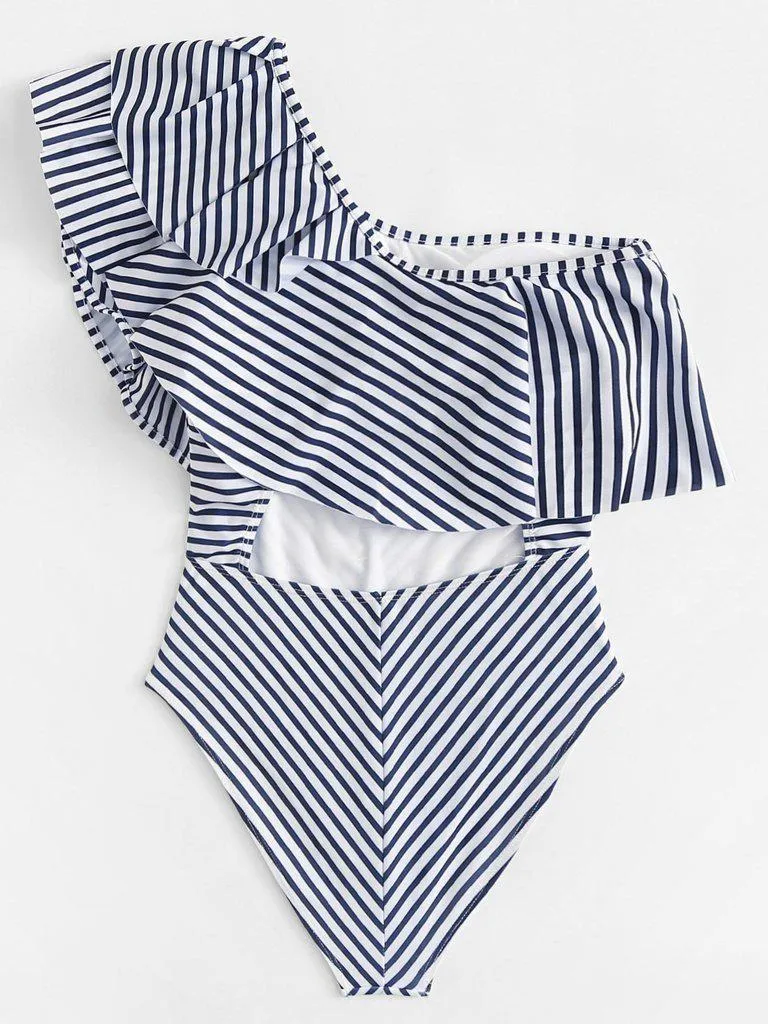 Striped Flounce Swimsuit