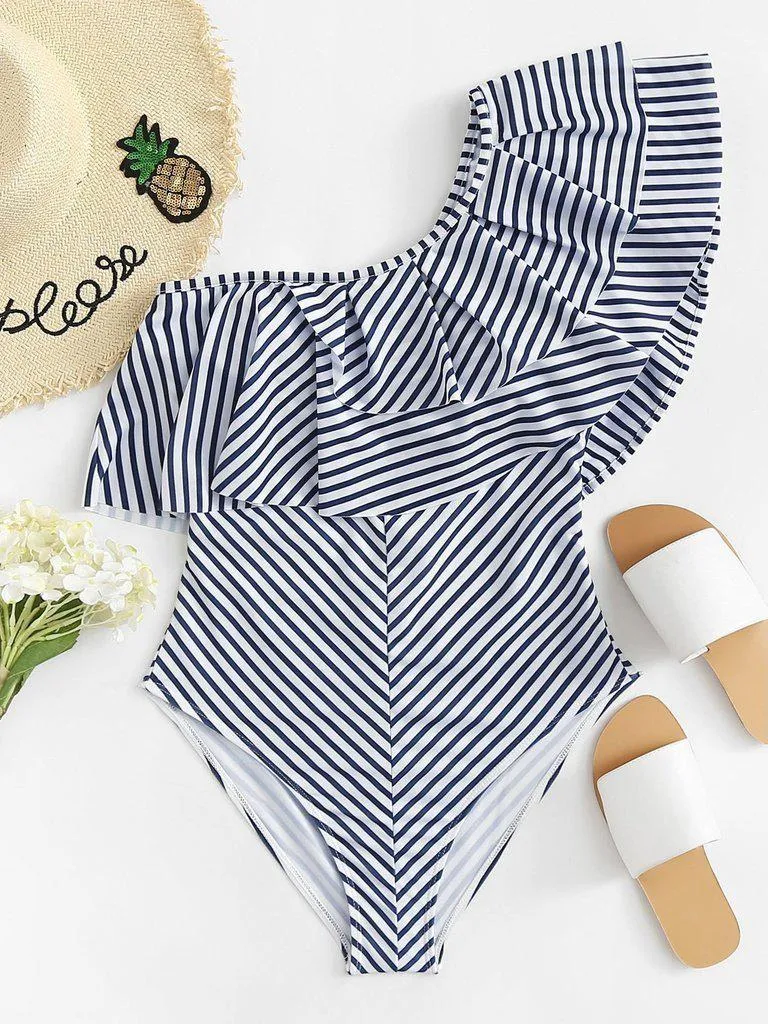 Striped Flounce Swimsuit