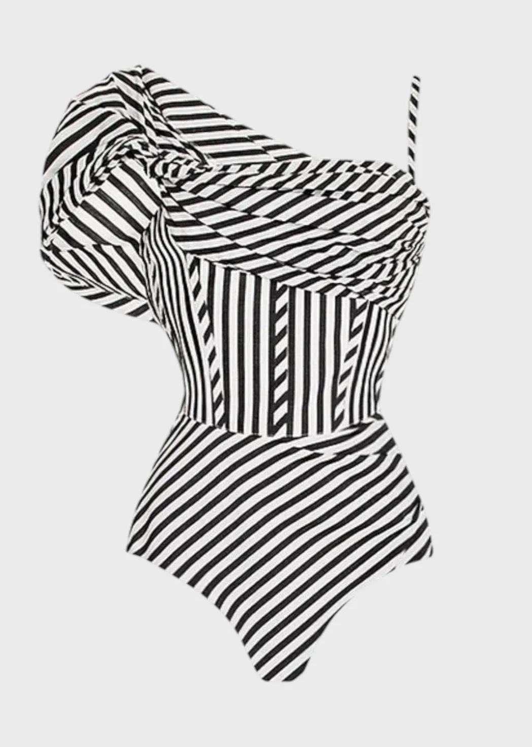 Striped One-Piece Swimsuit & Ruffled Skirt