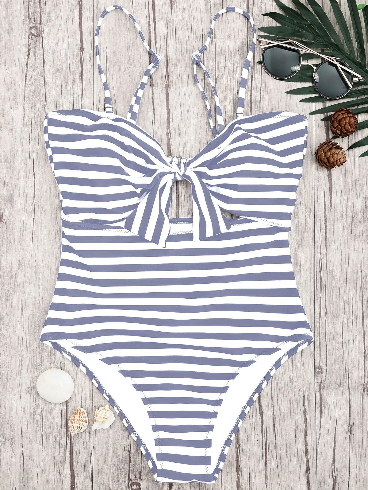 Striped One Piece Swimsuit Sexy Bowknot Backless Trendy Womens Swimwear Wholesale Vendors