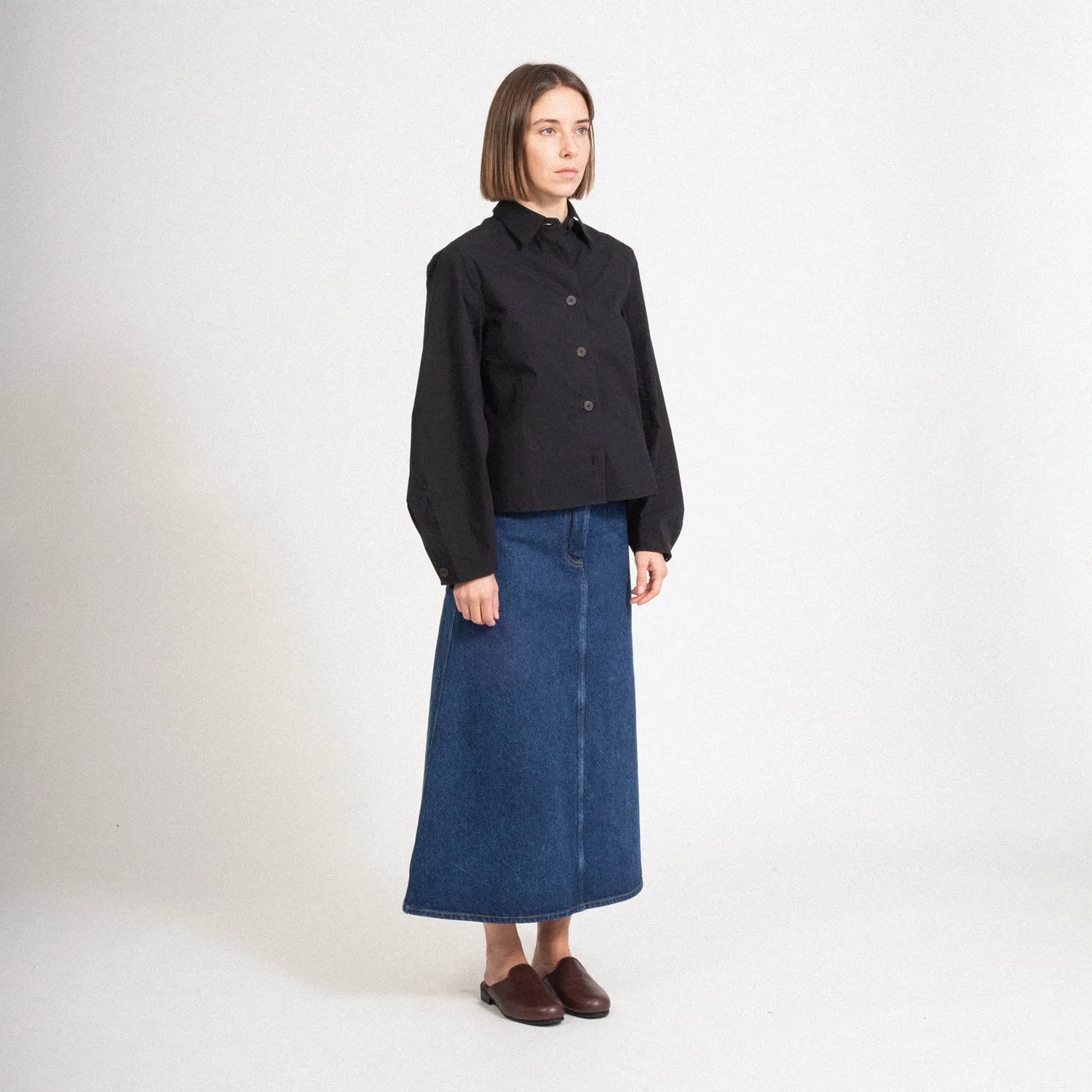 [STUDIO NICHOLSON WOMEN] BARINGO A LINE DENIM SKIRT _ INDIGO WASH