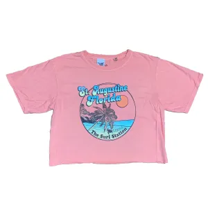 Surf Station Beach Women's Cropped S/S T-Shirt - Pink