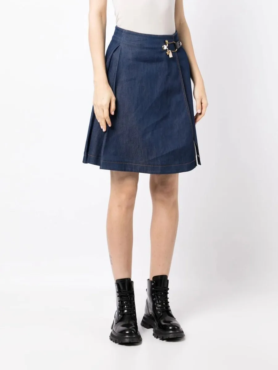 Toggle-Fastened A-Line Denim Skirt