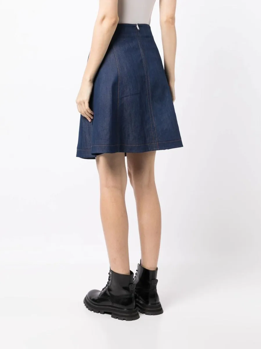 Toggle-Fastened A-Line Denim Skirt