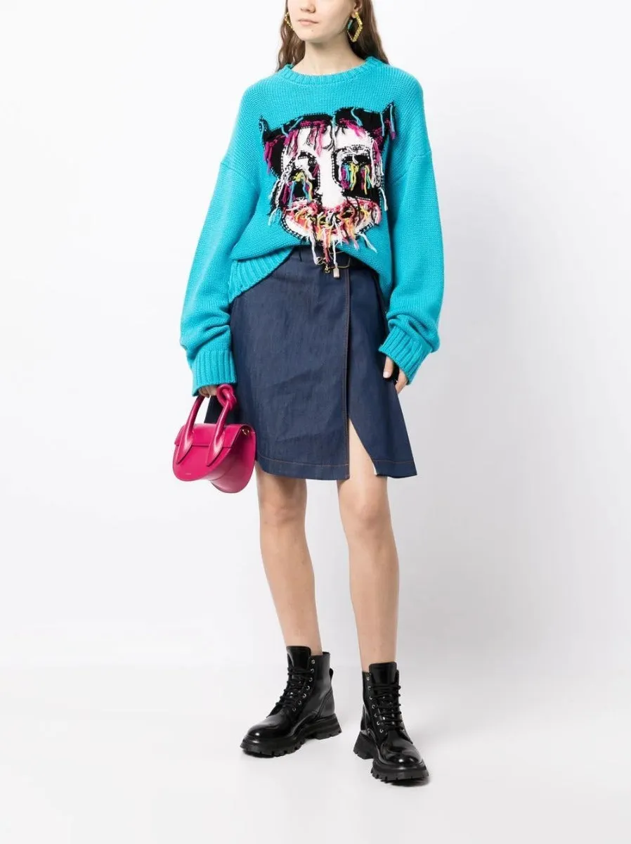 Toggle-Fastened A-Line Denim Skirt
