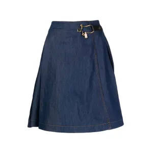 Toggle-Fastened A-Line Denim Skirt