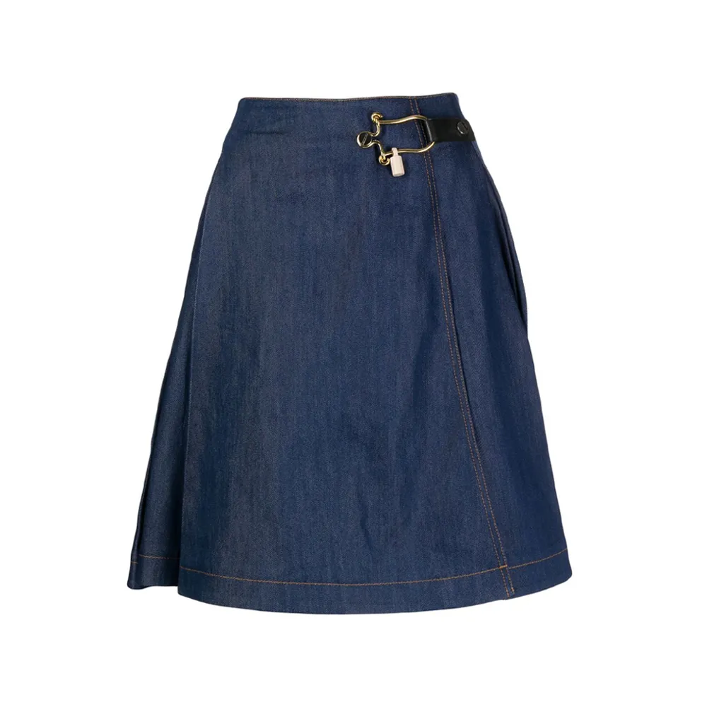 Toggle-Fastened A-Line Denim Skirt