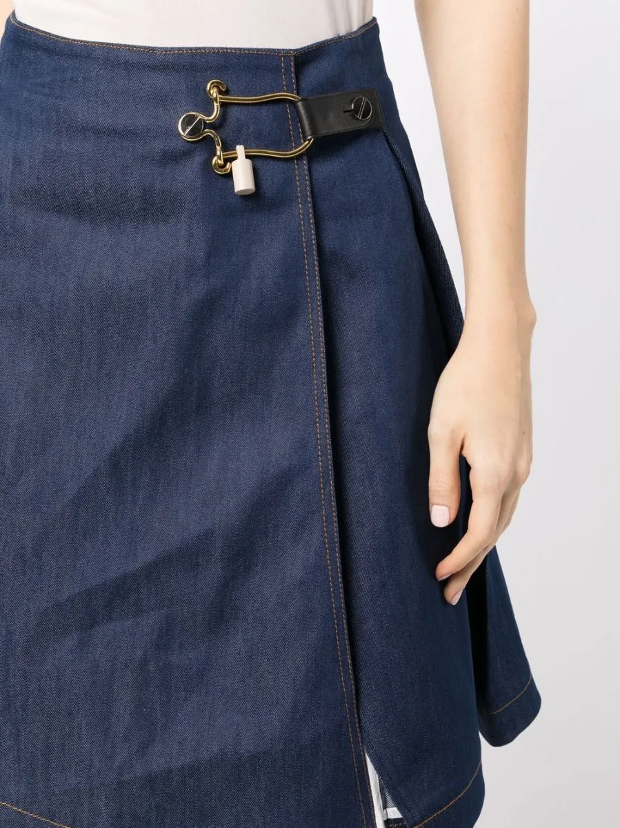 Toggle-Fastened A-Line Denim Skirt