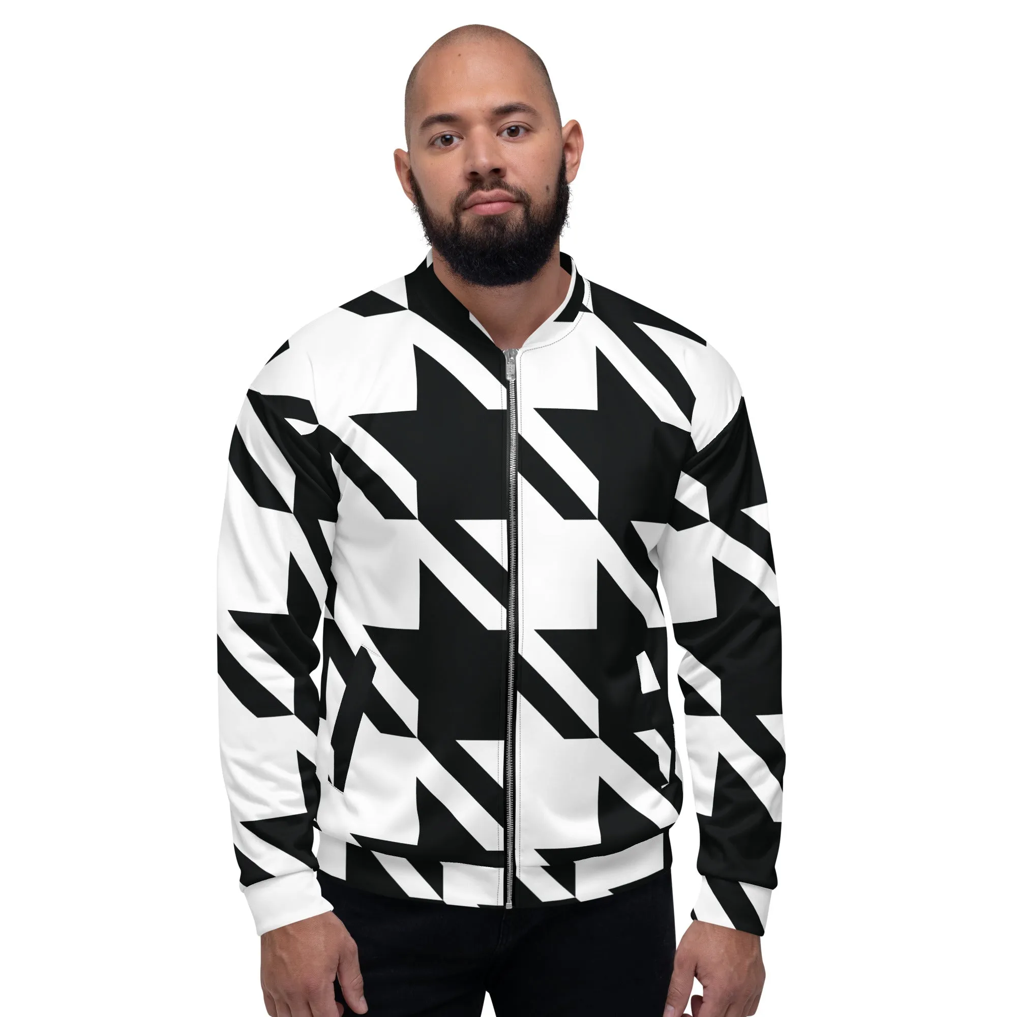 Urban Elegance: Men's Houndstooth Bomber Jacket