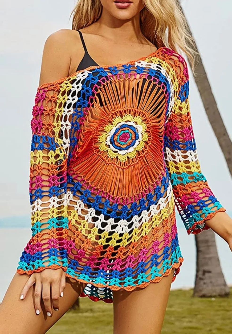 Versatile Crochet Beach Cover-Up Dress - One Size Fits Most