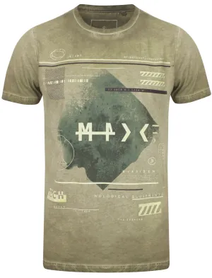 Yasu Motif Burnout Cotton Slub T-Shirt In Khaki - Dissident