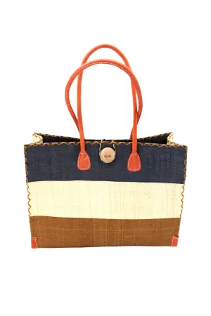 Zafran 3 Tone Color Block Straw Beach Bag