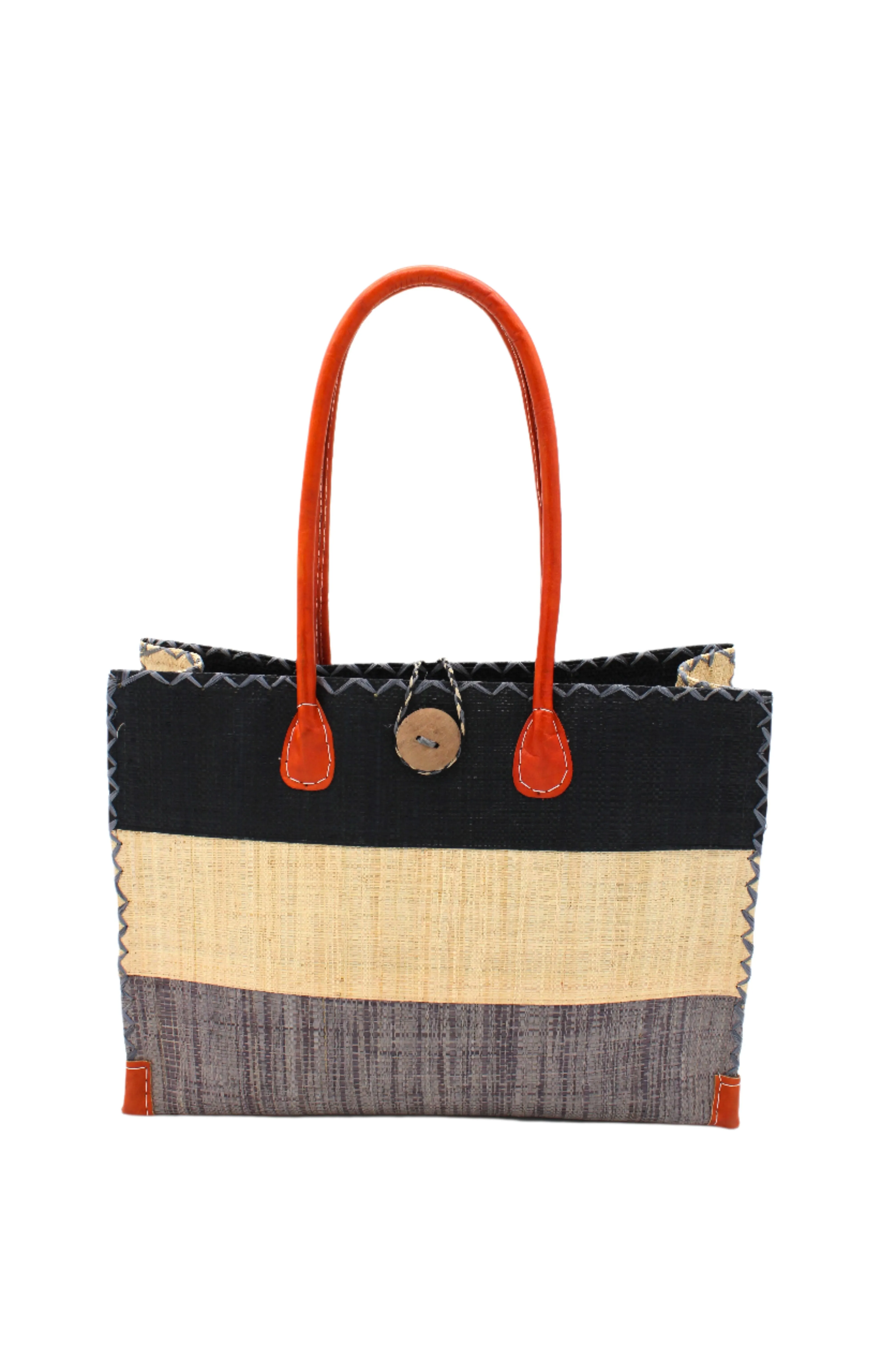 Zafran 3 Tone Color Block Straw Beach Bag