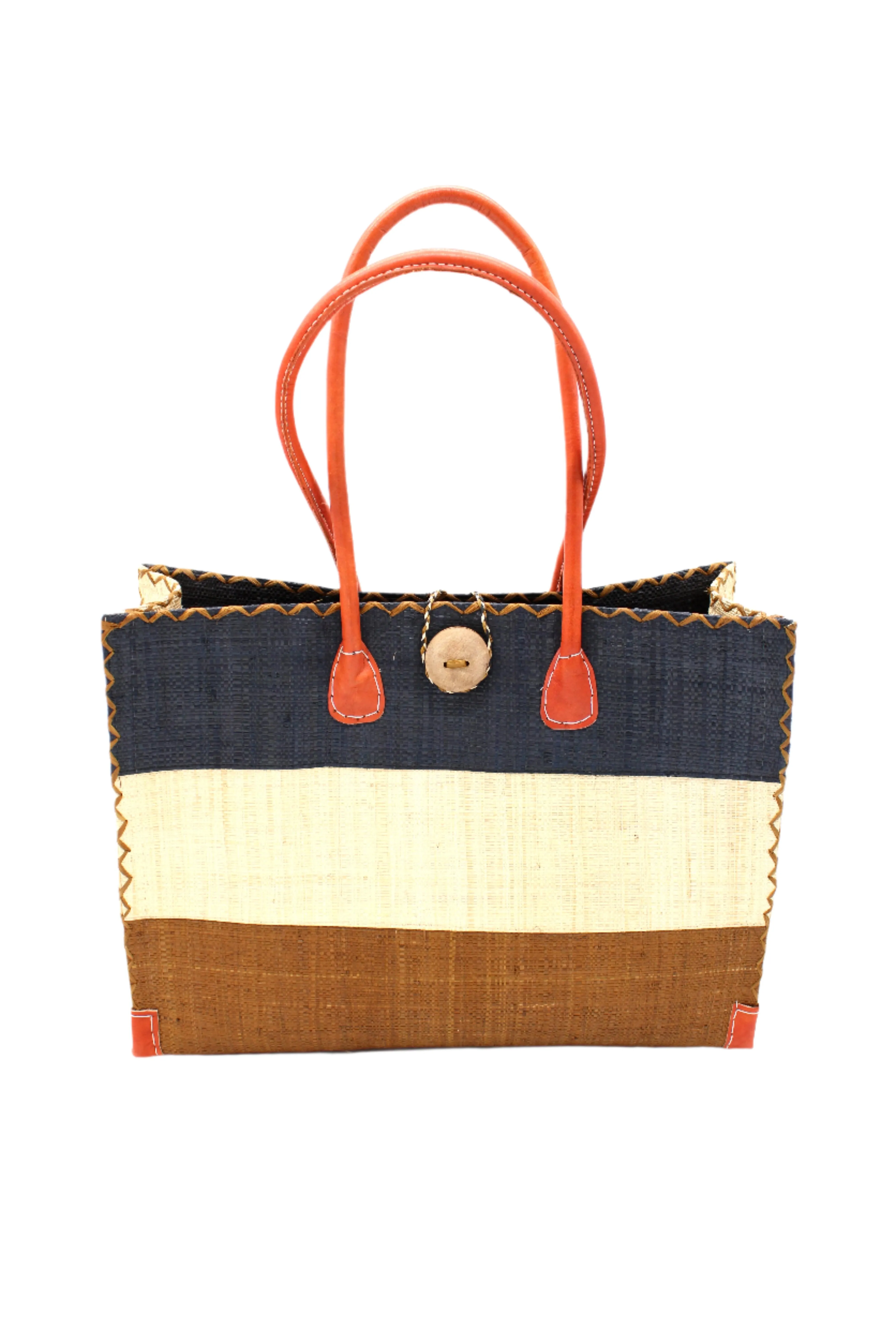 Zafran 3 Tone Color Block Straw Beach Bag